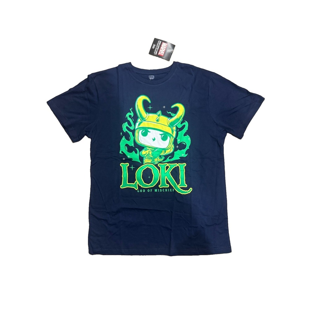 Marvel Loki God of Mischief Funko Pop! Tees Navy T-Shirt Men's Large NWT